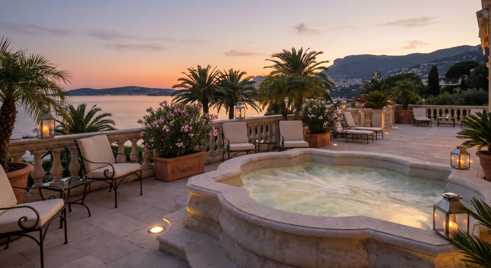 Jacuzzi privé sur terrasse Belle Époque à Beaulieu-sur-Mer